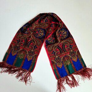 Bill Blass Satin Scarf with Tassels Silk (?) Scarf Paisley